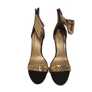 Charlotte Russe Gianna Womens Black Gold Stiletto Heel Strappy Sandals Size US 8